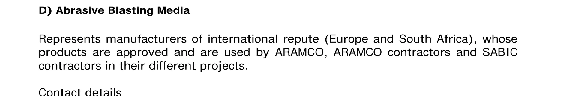 Profile text carrying the ARAMCO / SABIC relationship sentence